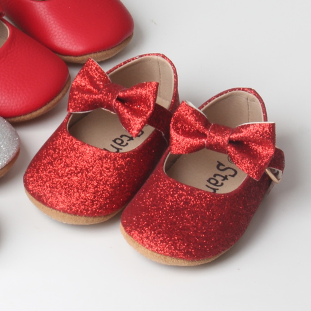 Starbie Mary Janes Red Glitter with Bow Baby Shoes Toddler shoes Formal dress